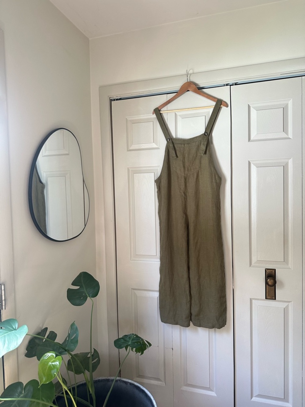 Olive Green Linen blend Overalls Jumpsuit